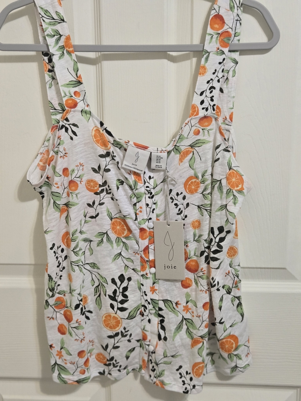 SOLD Joie White Tank Top with Orange Citrus Print